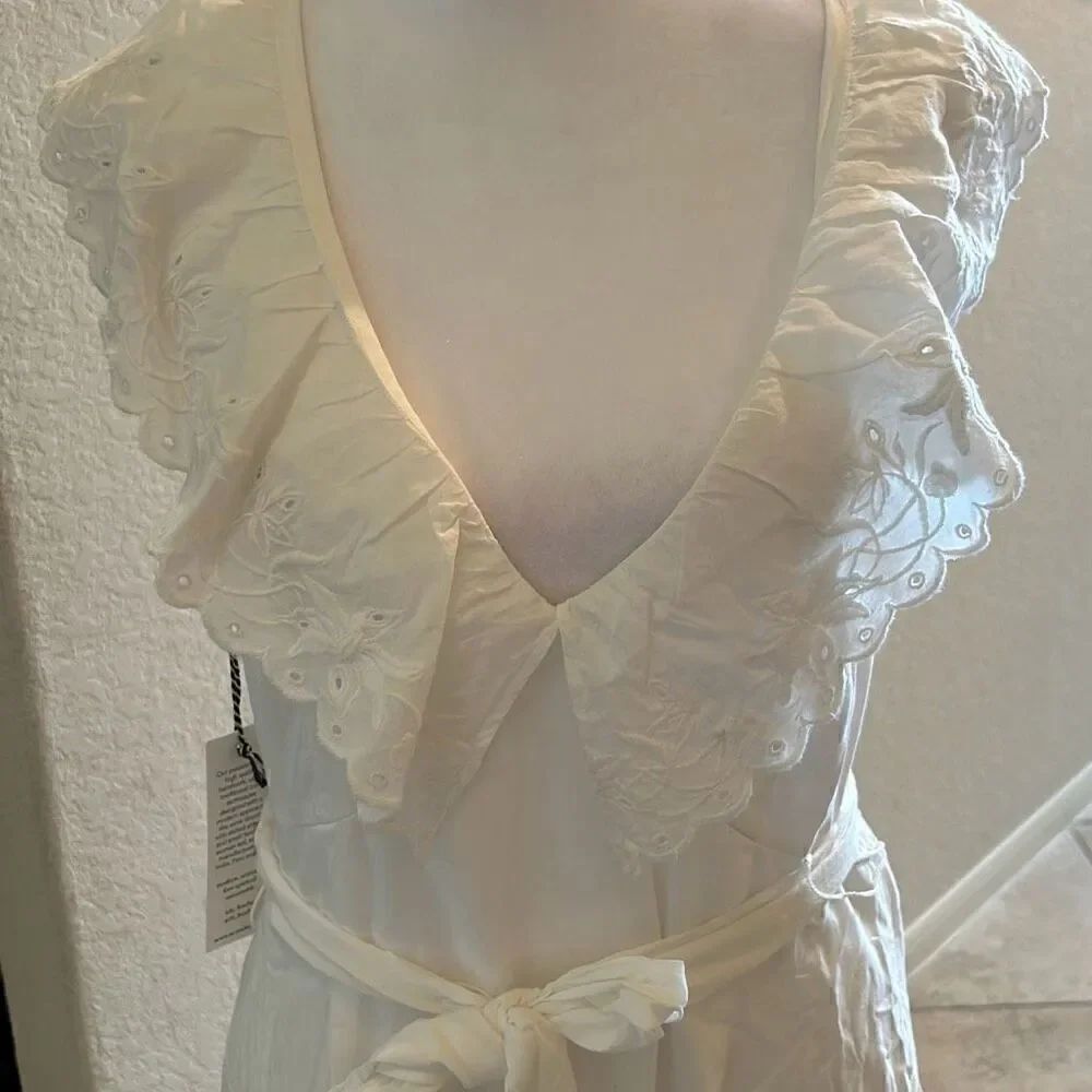 St. Roche 8 Nightingale Tiered Midi Dress Milky White Ruffled Eylet Lace Trim Ne — image 2 of 8
